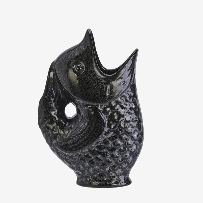 Madam Stoltz - Stoneware Vis Vaas / Karaf - Zwart