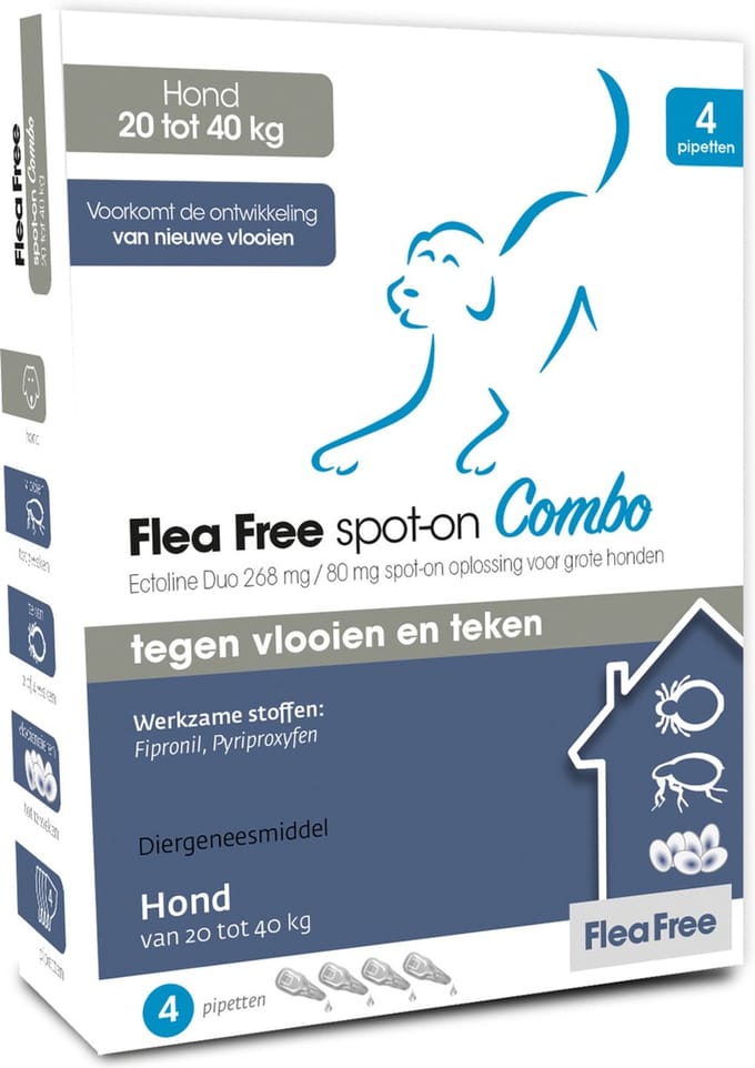 Flea Free Spot-On Combo Hond Large - Anti vlooien en tekenmiddel - 4 pip 20-40 Kg