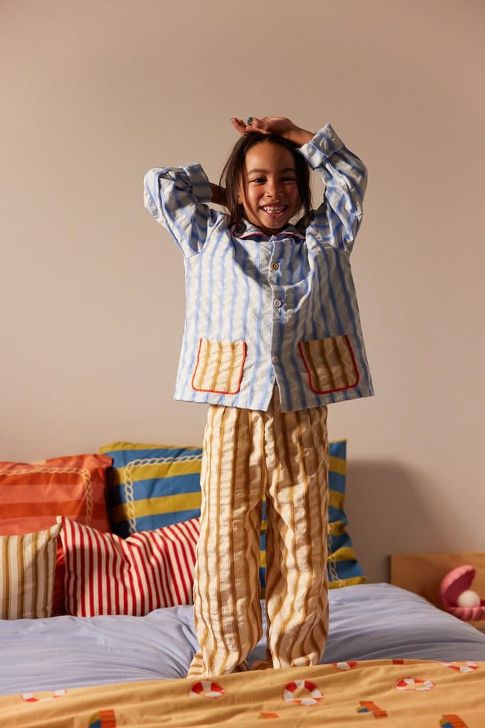 Sticky Lemon - pyjama's - strepen - zissou blauw + ray bruin