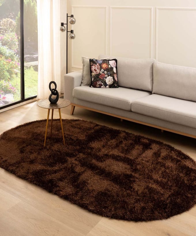 Velvet vloerkleed ovaal - Posh donkerbruin 150x240