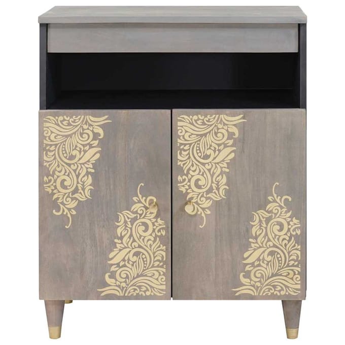 vidaXL - Dressoir - Grijs - en - Goud - 60 - x - 33 - x - 75 - cm - Massief - Mango - Hout