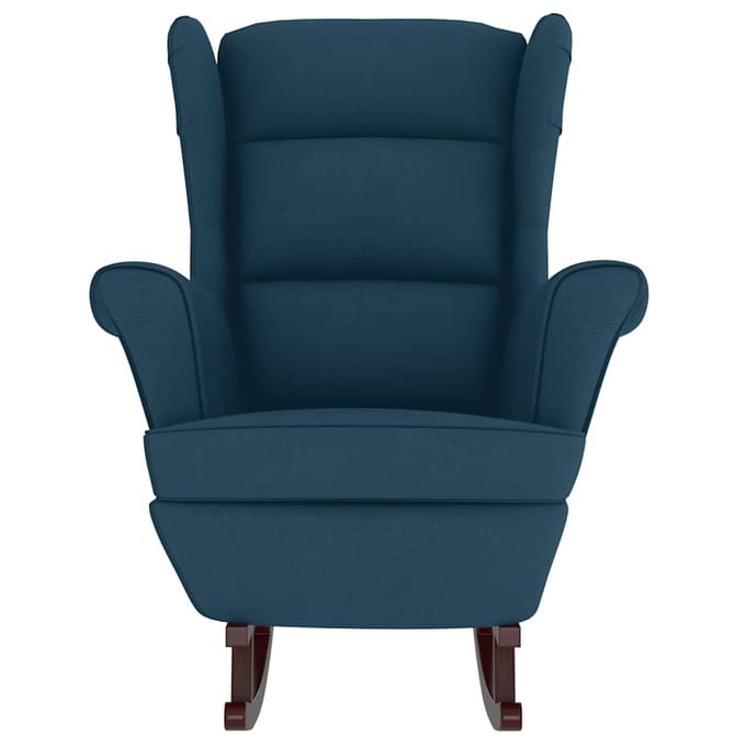 vidaXL - Schommelstoel - met - oorleuning - fluweel - massief - hout - blauw
