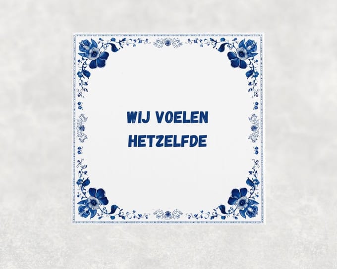 Spreuk tegel 15x15 cm Wij voelen hetzelfde