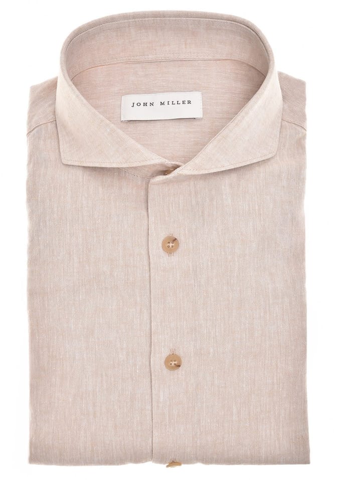 John Miller Overhemd Solid Color Linnen Cutaway Collar Sandy / male