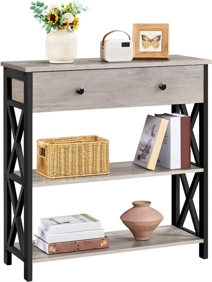 DnA® Haltafel Met Lades - Haltafel - Console Tafel - Grijs - ‎30cm x 100cm x 80cm