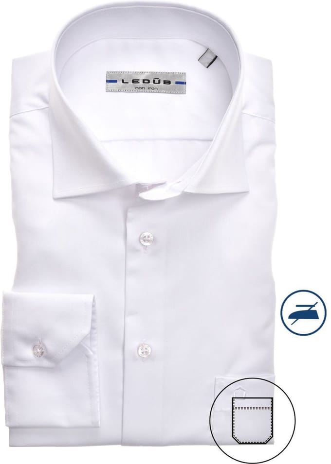 Ledub regular fit overhemd - wit twill - Strijkvrij - Boordmaat: 42 (EU maat: L)
