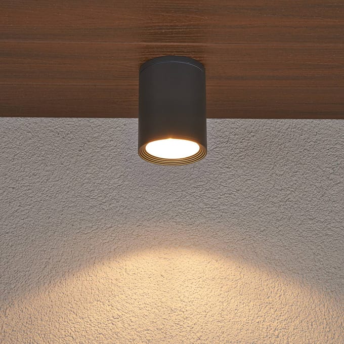 Lucande - plafondlamp - 1licht - Aluminium, gehard glas - H: 14 cm - E27 - antraciet, helder