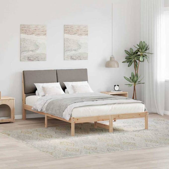 vidaXL - Bedframe - Bruin - en - taupe - 150 - x - 200 - cm - Massief - grenenhout