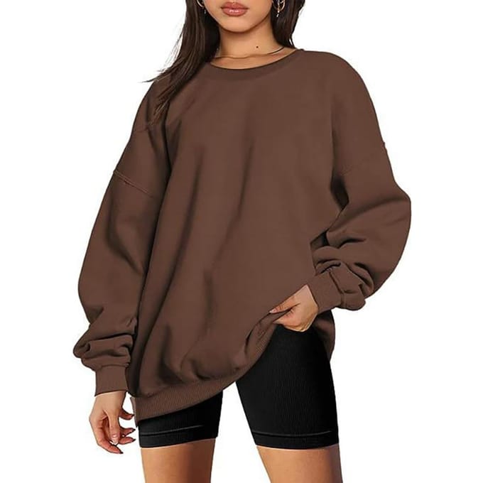 Dames en Heren Ronde hals Pullover Sweatshirt Effen Kleur Oversized Losse Casual Fleece Sweatshirt M koffie