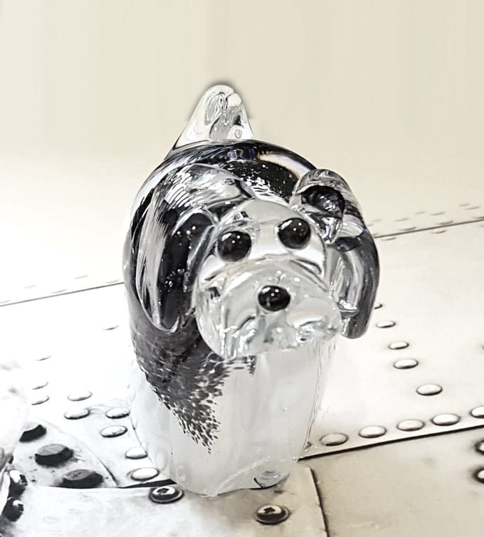 Urn Mini Glasobject Hondje Zwart Wit Staand