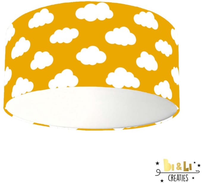 Plafondlamp wolken oker geel-sfeerverlichting-kinderkamer-incl diffuser-wolken-incl plafondfitting