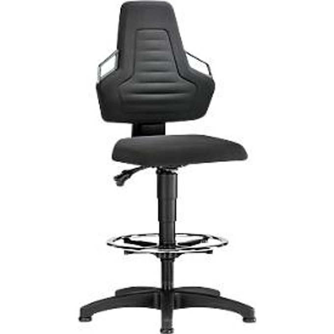 Werkstoel, glijders + voetenring, Supertec zwart, handgrepen grijs