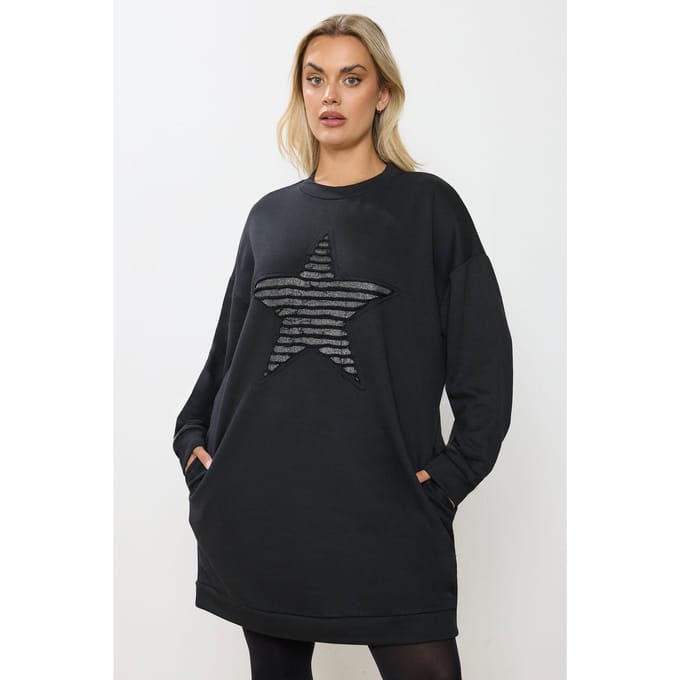 Yours Zwarte Metallic Sterren Sweatshirtjurk Size 48