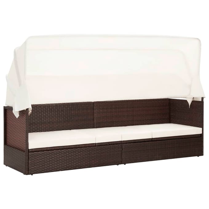 vidaXL - Tuinbank - met - luifel - poly - rattan - bruin