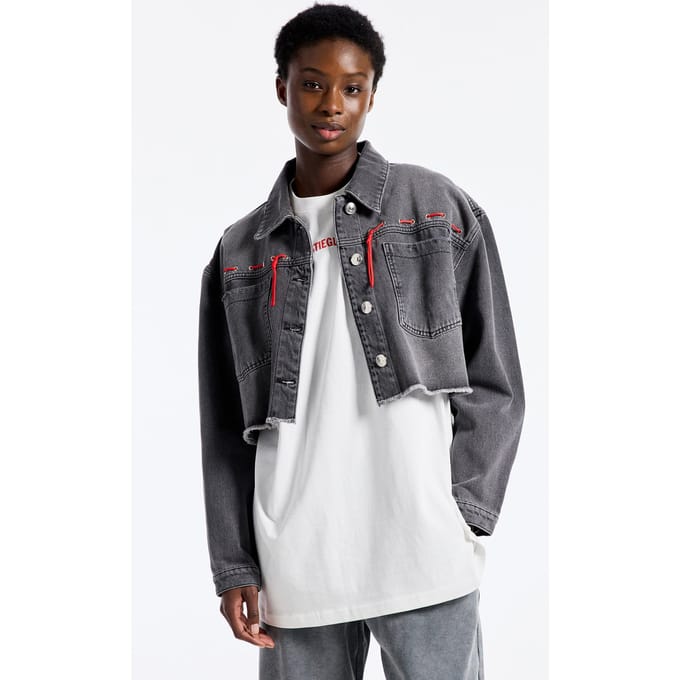 Stieglitz Jolie Cropped Jacket Black Maat: M | Spijkerjassen Outlet | Dames | Grijs