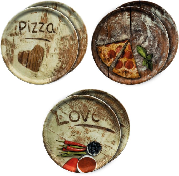MamboCat Set van 6 pizzaborden 33cm 2x olijf + 2x salami + 2x pizza