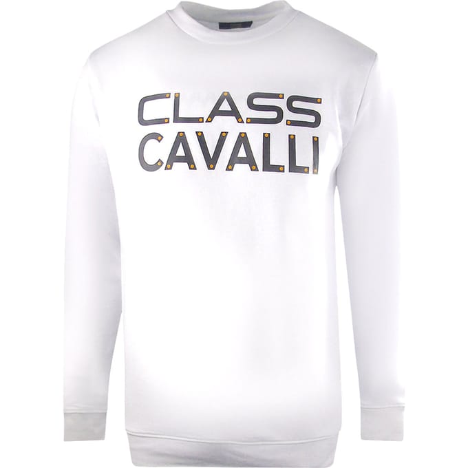 Cavalli Class groot vet logo-ontwerp wit sweatshirt