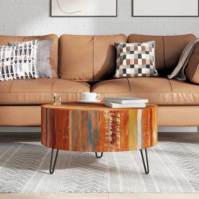 vidaXL - Salontafel - rond - massief - gerecycled - hout