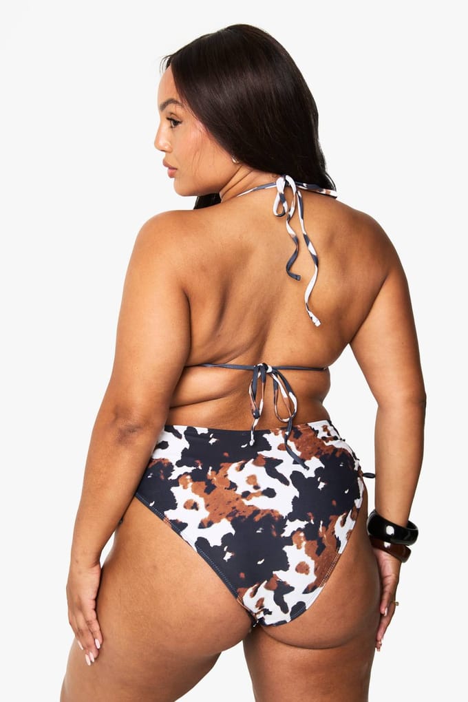 boohoo Dames Plus Koeienprint Driehoek Bikini-onderstuk met hoge taille | Bruin | Maat: 56
