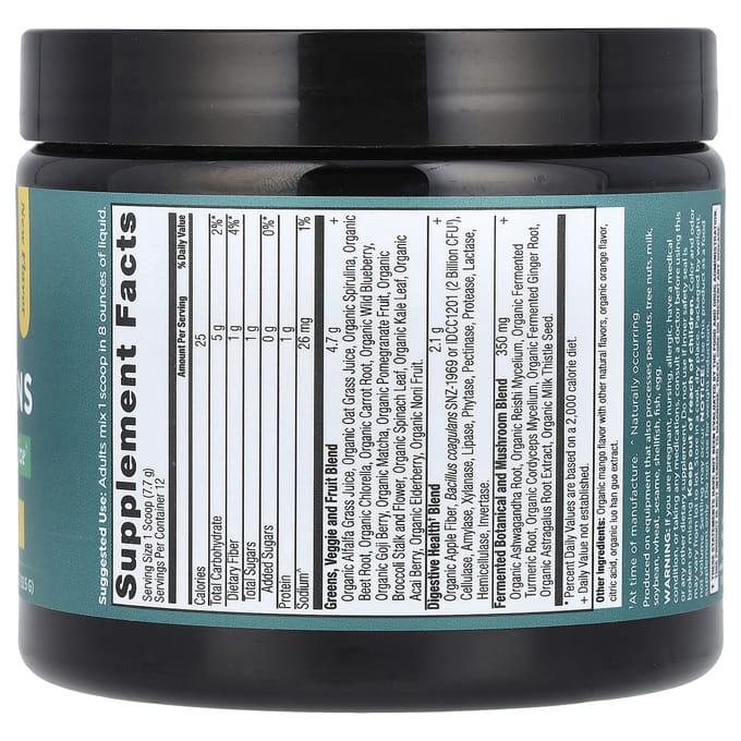 Ancient Nutrition, Organic Supergreens, Mango, 3.3 oz (92.5 g)