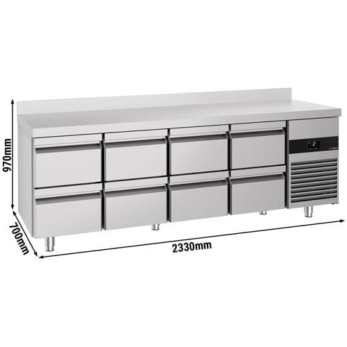 GGM Gastro Kühltisch PREMIUM - 2330x700mm - mit 8 Schubladen - Aufkantung