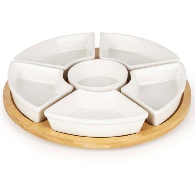 Springos Serveerschaal | Serveerplank | 7 Delig | Draaibaar | 30 Cm | Bamboe