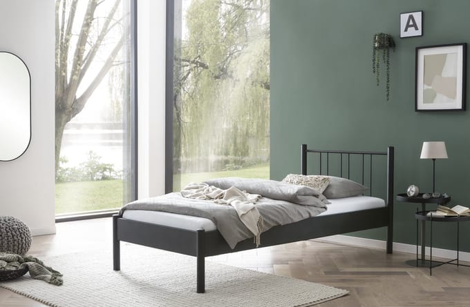 Bed Box Wonen Metaal bed Moon zilver 90x190 cm lattenbodem eenpersoons design