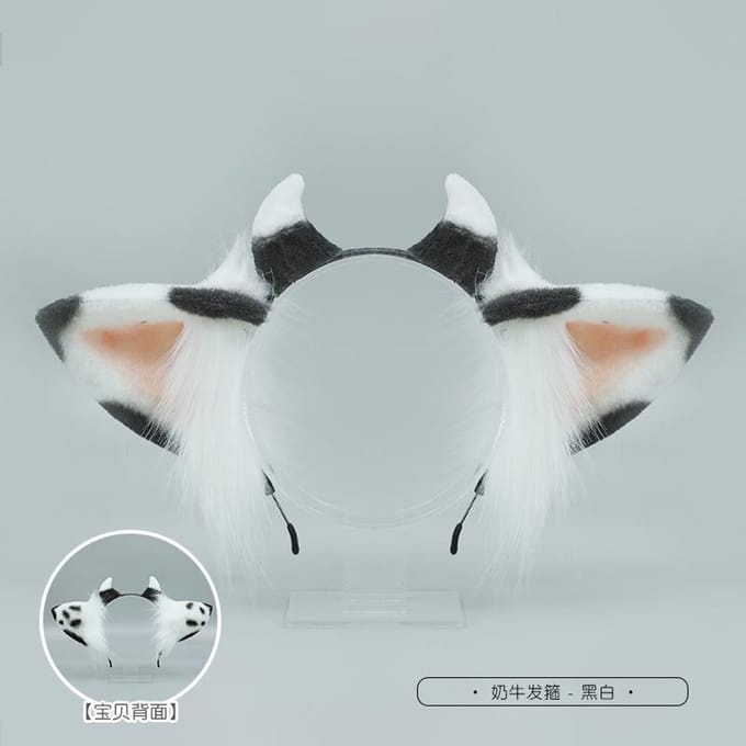 Accessoires de Cheveux en Peluche Mignons Faits à la Main Bandeau Oreilles de Vache Kc Accessoires de Coiffe Animale Simulés Accessoires de Spectacle One Size white