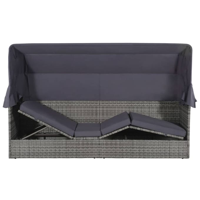 vidaXL - Tuinbed - met - luifel - 205x62 - cm - poly - rattan - grijs