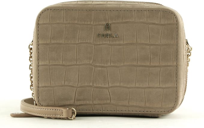 FURLA Leren Schoudertas Camelia Mini Camera Case Greige Lichtbruin