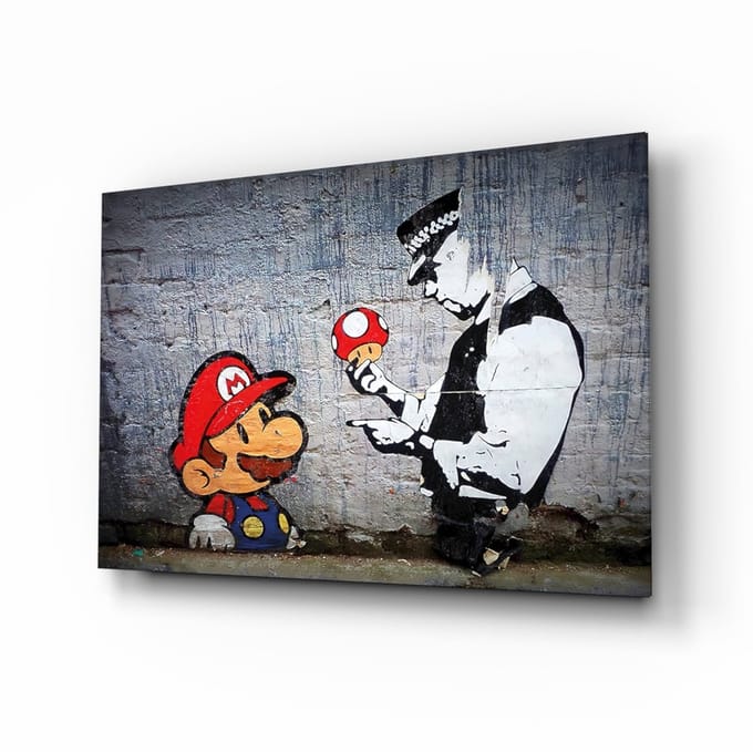 Glasschilderij - Super Mario - Graffiti - Street Art