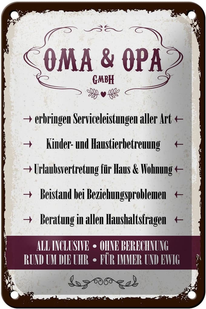 Blechschild Spruch 12x18 cm Oma und Opa GmbH Deko Schild