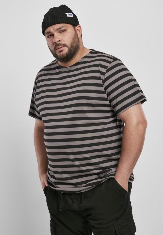 Urban Classics - Stripe Heren Tshirt - 3XL - Grijs/Zwart