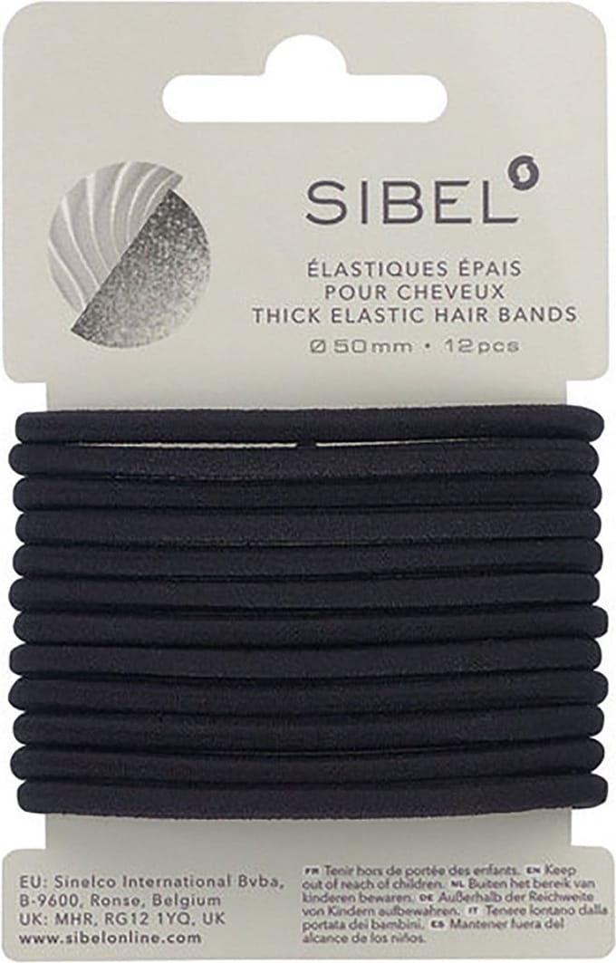 Sibel - Thick Elastic Hair Bands - Black - 12 Stuks