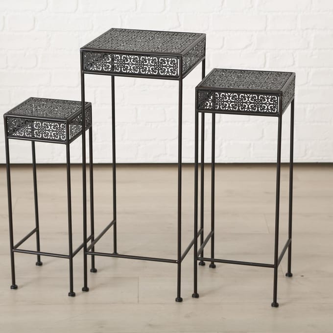 Bijzet tafel - 3 set - Smeedijzer - vierkant - 55-65-75cm - Bruin/zwart - Boltze