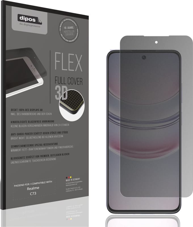 dipos FLEX – Matte Privacy Screenprotector geschikt voor Realme C73 | Volledige Schermbescherming | Case-Friendly