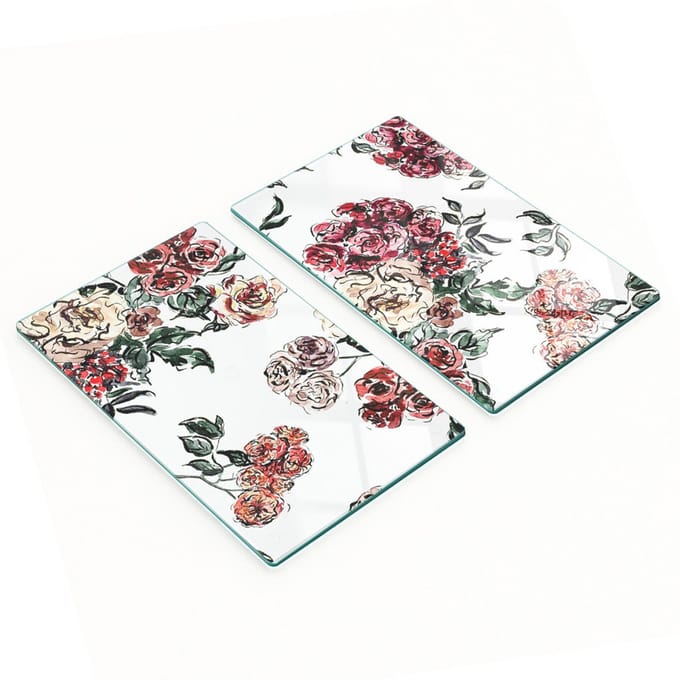 Set van snijplanken van gehard glas met rozenprint, 2x30x52 cm