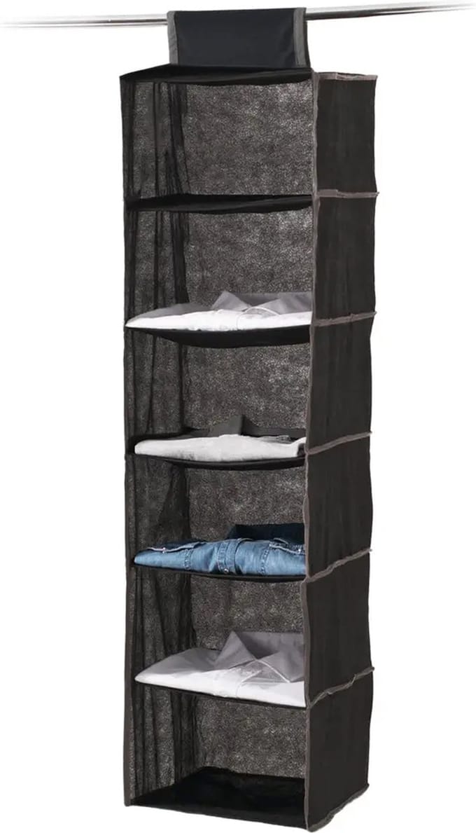5Five kast organizer - hangend - 6 vakken - 30 x 30 x 120 cm - zwart