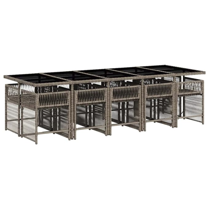 vidaXL - 11-delige - Tuinset - met - kussens - poly - rattan - grijs