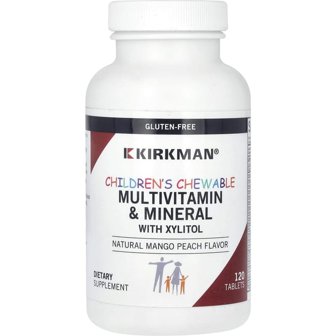 Kirkman Labs, Multivitamines et Minéraux Masticables pour Enfants avec Xylitol, Pêche Mangue Naturel, 120 Comprimés