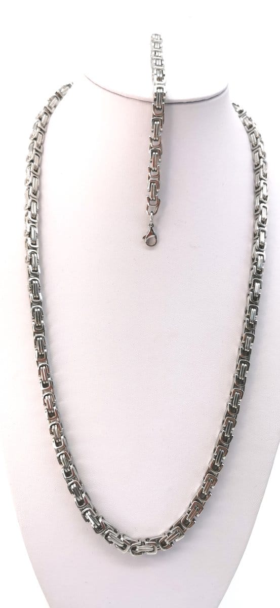 RVS SET - Ketting met armband - vierkant koningsschakel - L 70 cm - Armband 22 cm - Br 6.5mm - Stoer- Statement.