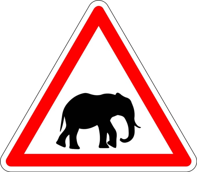 Pas op olifant bord - kunststof 300 mm