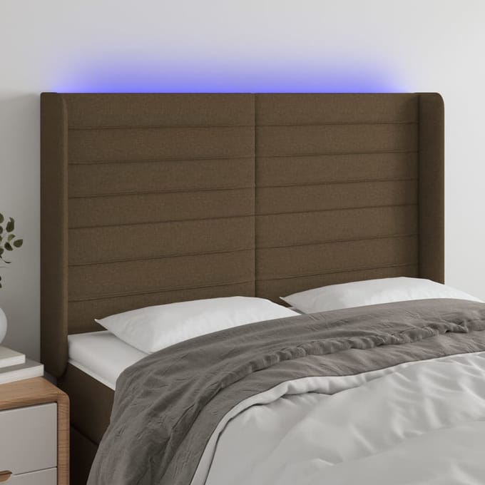 vidaXL - Hoofdbord - LED - 147x16x118/128 - cm - stof - donkerbruin