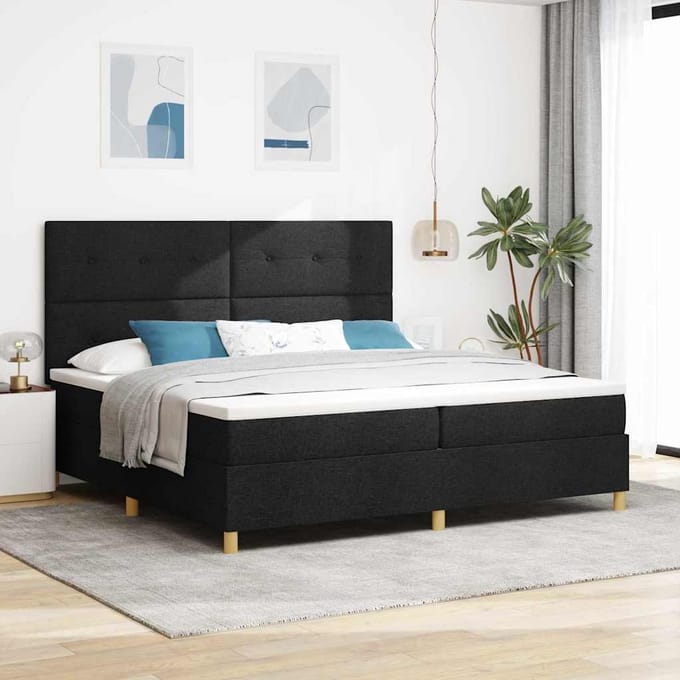vidaXL - LED - Box - Spring - Bed - met - hoofdeinde - Zwart - 200 - x - 200 - cm - Stof