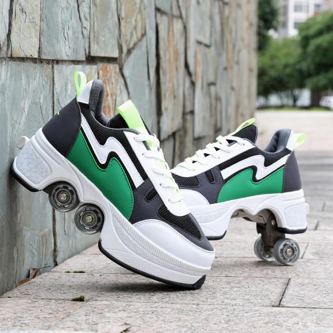 Chaussures de déformation invisibles à quatre roues, Double rangée, chaussures de sport à Double usage, patins à roulettes pour enfants 37