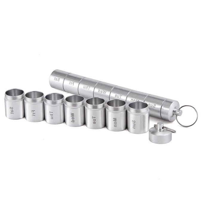 7 Dagen Wekelijkse Pillendoos Houder Wekelijkse Opbergorganizer Container Aluminiumlegering Tablet Dispenser white