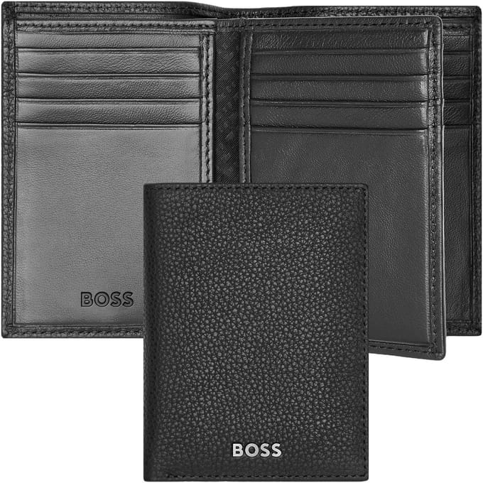 HUGO BOSS Leren Kaarthoes Classic Grained Trifold Card Case Black Zwart