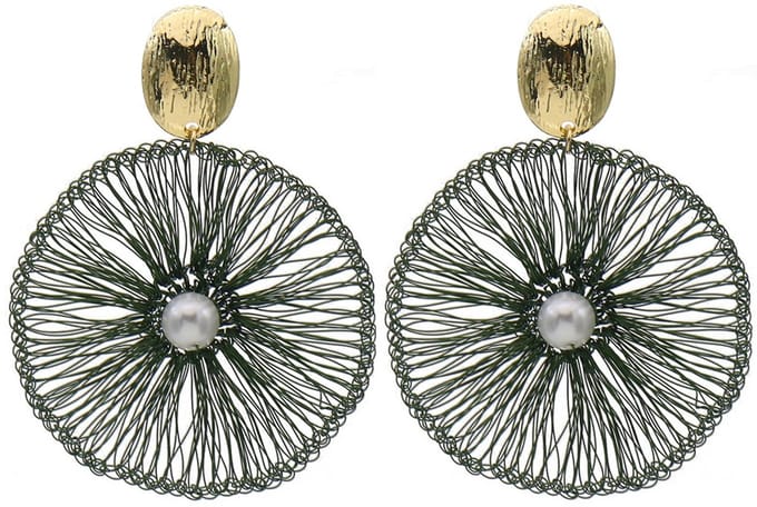 Oorbellen geweven design – groen – 6,5x4,5 cm
