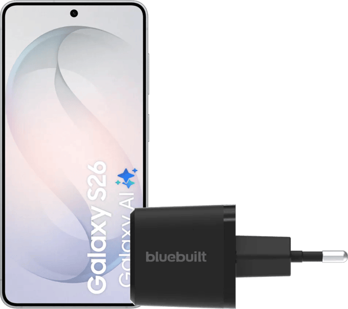 Samsung Galaxy S26 512GB Wit 5G + BlueBuilt Oplader 65 Watt Zwart