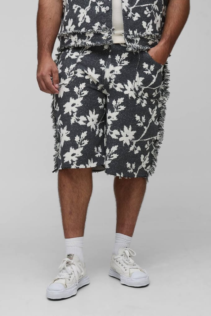 Plus Floral Tapestry Losse Pasvorm Shorts | Charcoal | Size 38